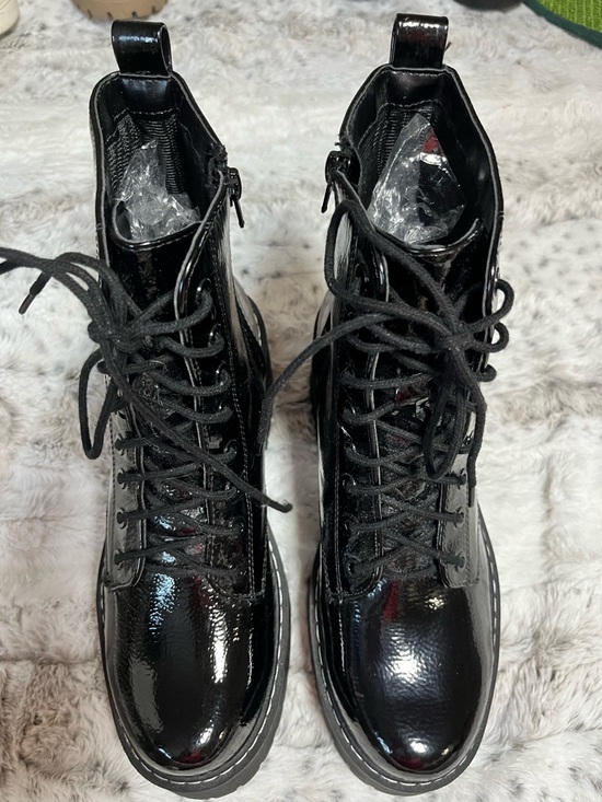 Black Patent Platform Lace-Up Combat Boots - Women's - Picture 2 of 4